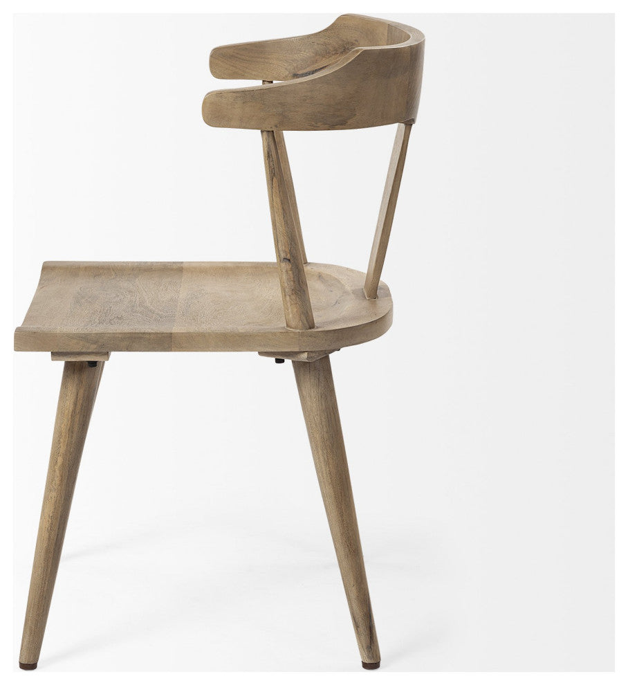 Light Brown Mid Century Sleek Wooden Dining Chair
