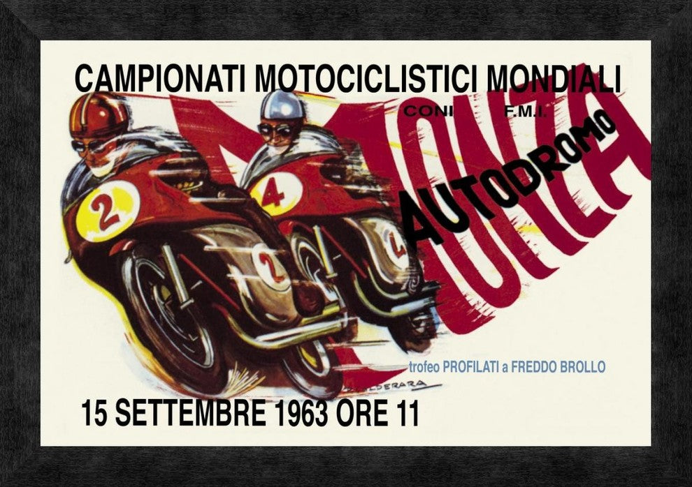 "World Motorcycle Championship - 1963" Framed Canvas Giclee, 20"x14"