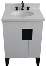 25" Single Sink Vanity, White Finish With Engineered Stone Top And Oval Sink