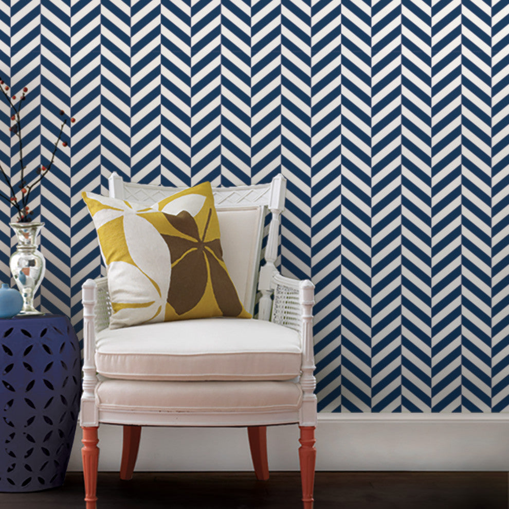 Herringbone Solid Peel and Stick Vinyl Wallpaper, Navy, 24"w X 60"h