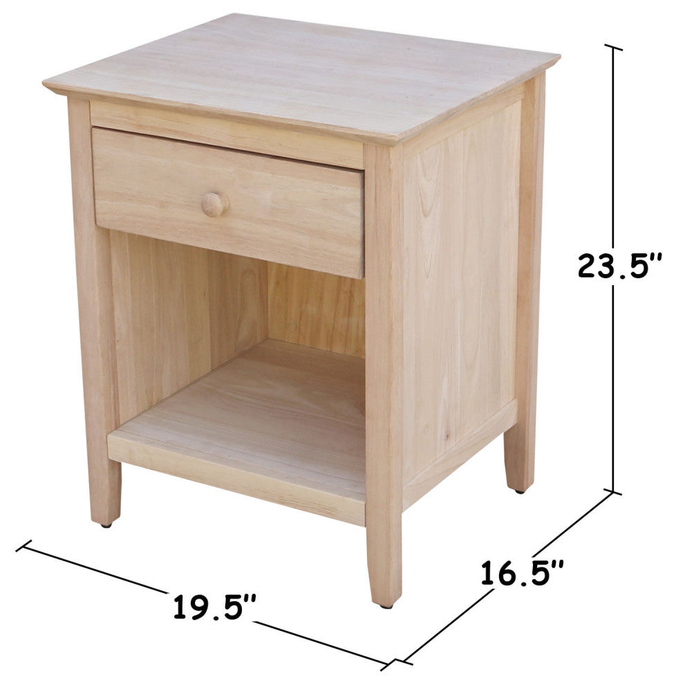 Solid Wood Nightstand With 1 Drawer