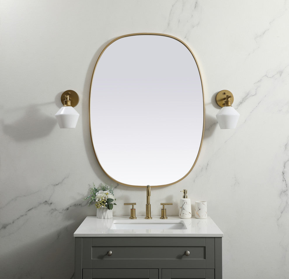 Metal Frame Oval Mirror 30X40 Inch, Brass