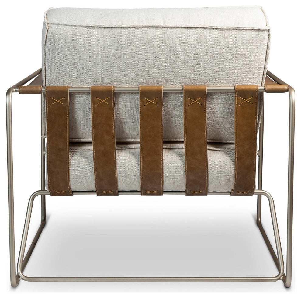 Sampa Arm Chair, Medley Ivory Upholstery, Champagne Frame, Saddle Armrest