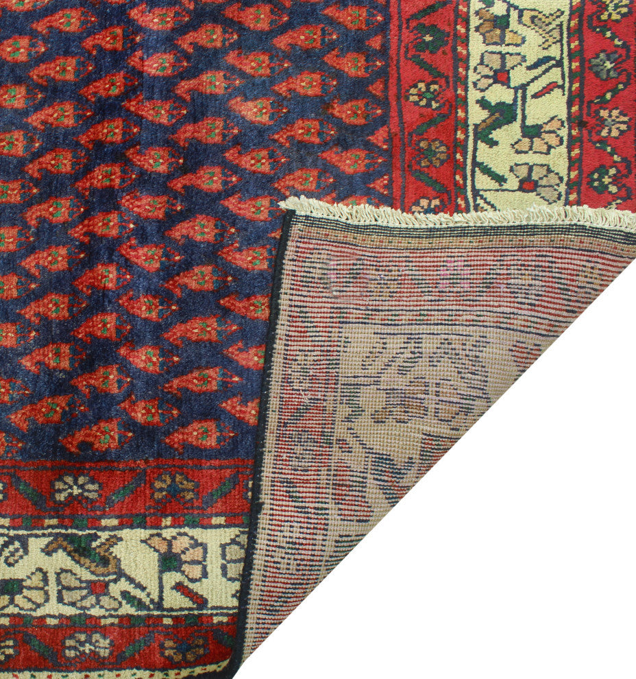 Fine Vintage Distressed Stephani Navy/Burgundy Runner, 3'8 x 8'9