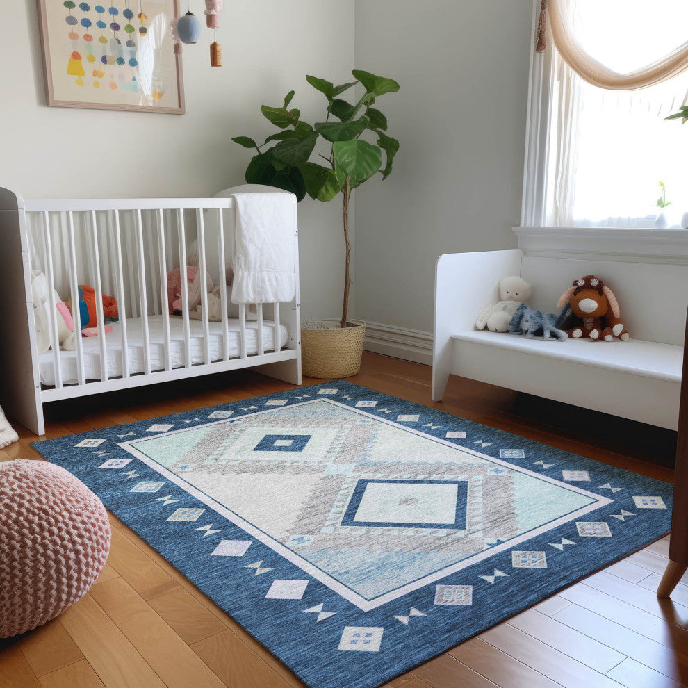 Addison Premium Washable Mayfield AMF177 Blue 3'' x 5'' Rug