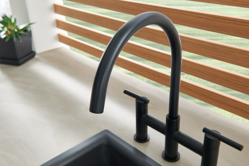 Parma Two Handle Bridge Kitchen Faucet With Sidespray, Satin Black