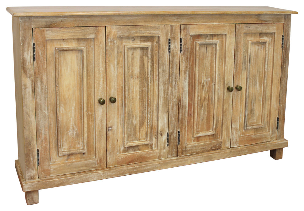 Bayside Jensen 4-Door Solid Wood Sideboard, Distressed Natural Finish