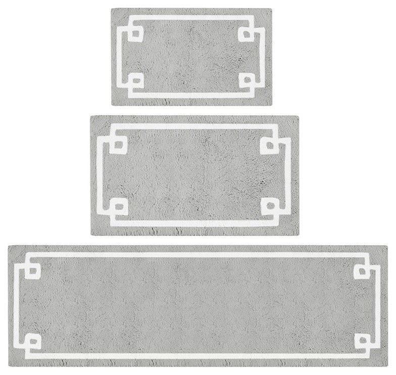 Madison Park Evan High Pile Bordered Bathroom Rug, Blue, Grey, Runner