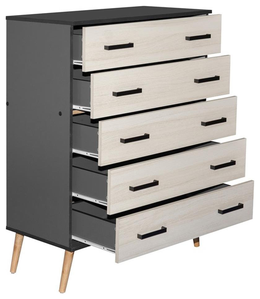 Better Home Products Eli Mid-Century Modern 5 Drawer Chest Dark Gray & Honey Oak