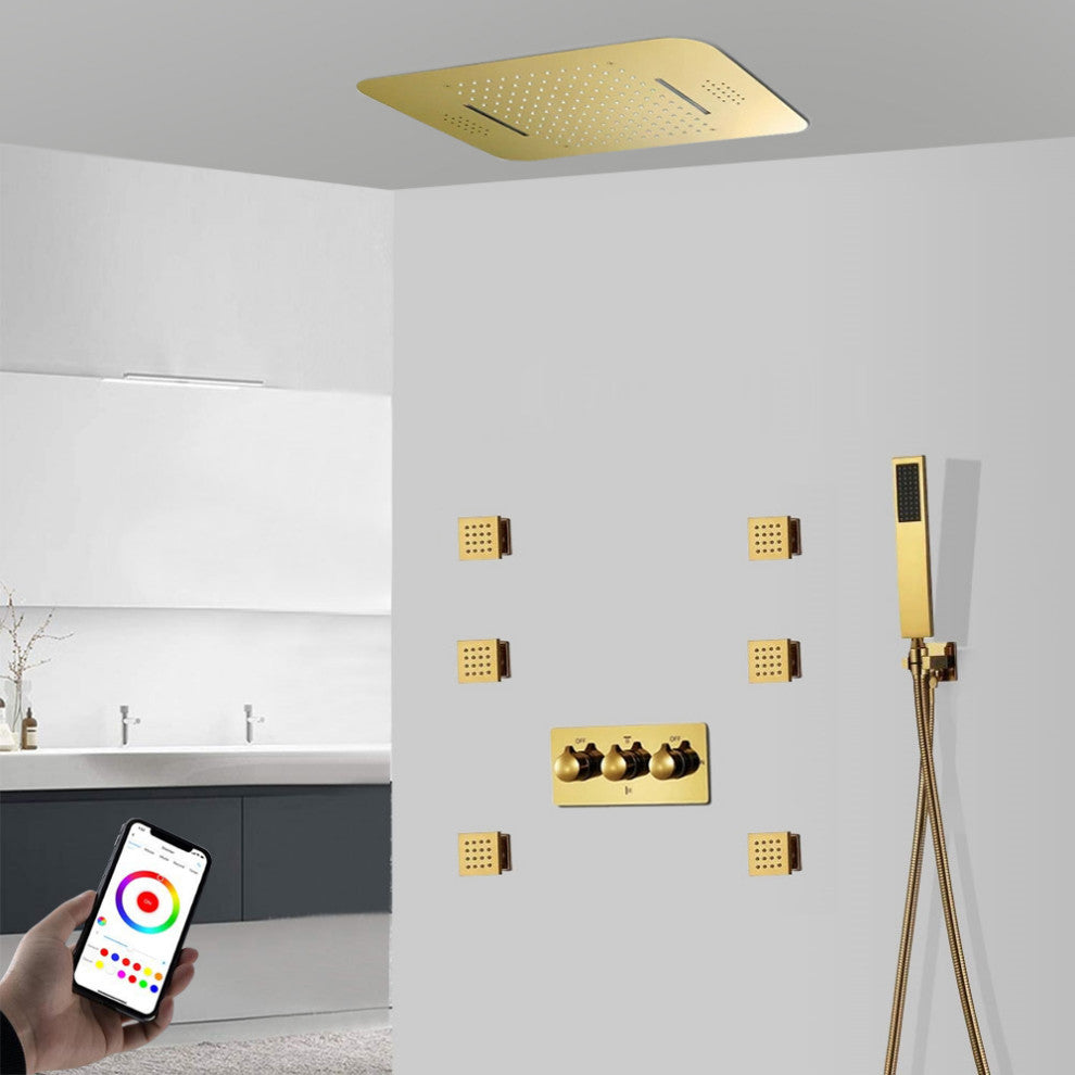Mount Rainfall Shower System With Jetted Body Sprays, Remote Control