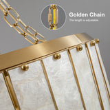 5-Light Capiz Shell 2 Tiered Faceted Chandelier Pendant Light Gold White