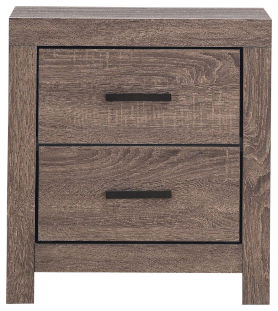2 Drawers Wooden Nightstand, Barrel Oak