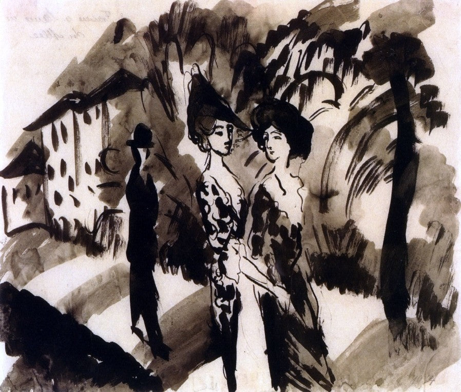 August Macke Two Women and an Man on an Avenue - 20" x 25" Premium Canvas Print