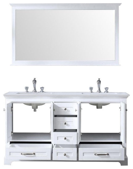 Dukes 60" White Double Square Sink Vanity with Quartz Top, With Faucet and Mirro