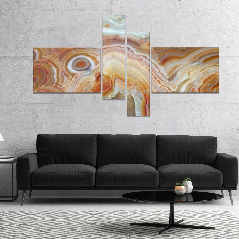 Strips and Ovals on Agate, Abstract Canvas Wall Art Print, 60"x32", 4 panels