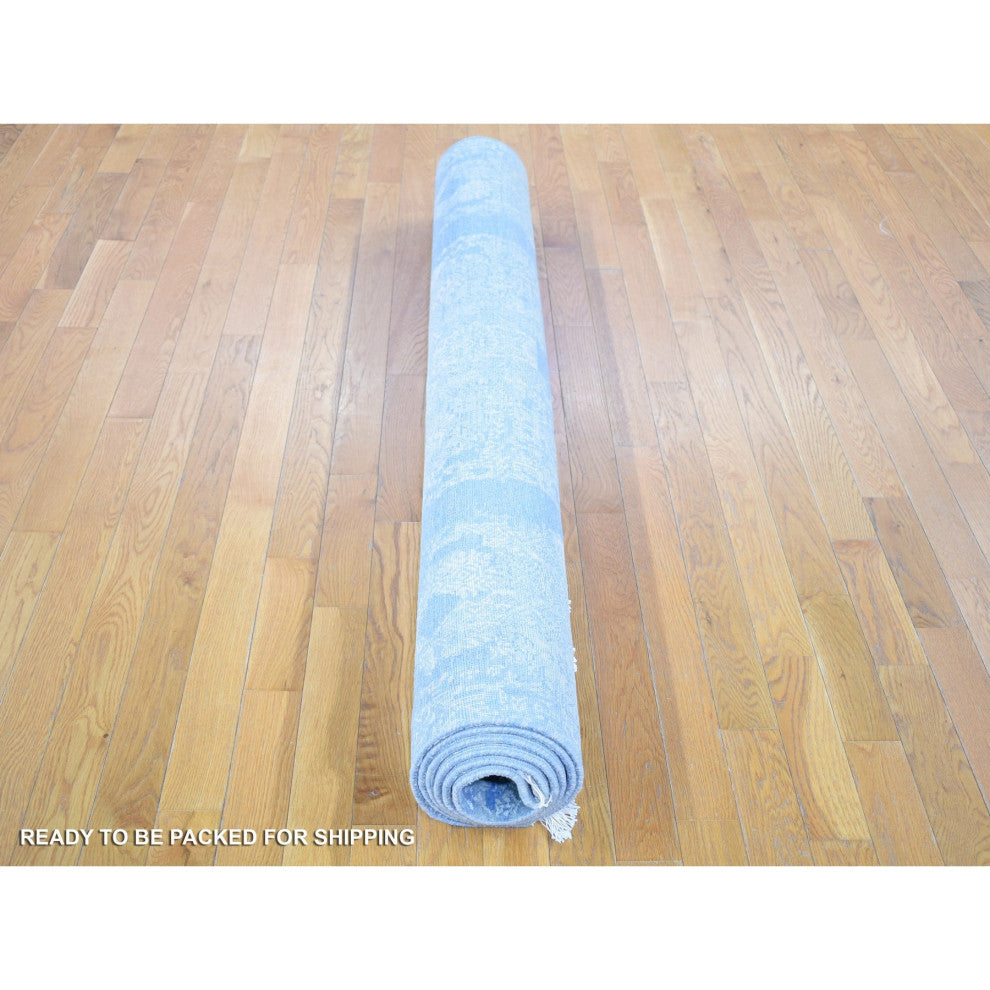 Hand Knotted Blue Modern Pure Silk with Wool Oriental Rug, 6'0" x 9'3"