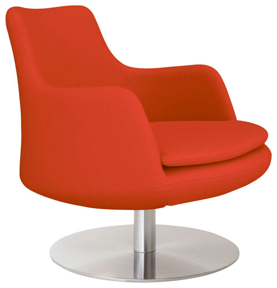 Dervish Swivel Lounge Chair, Stainless Steel Base, Orange Camira Wool