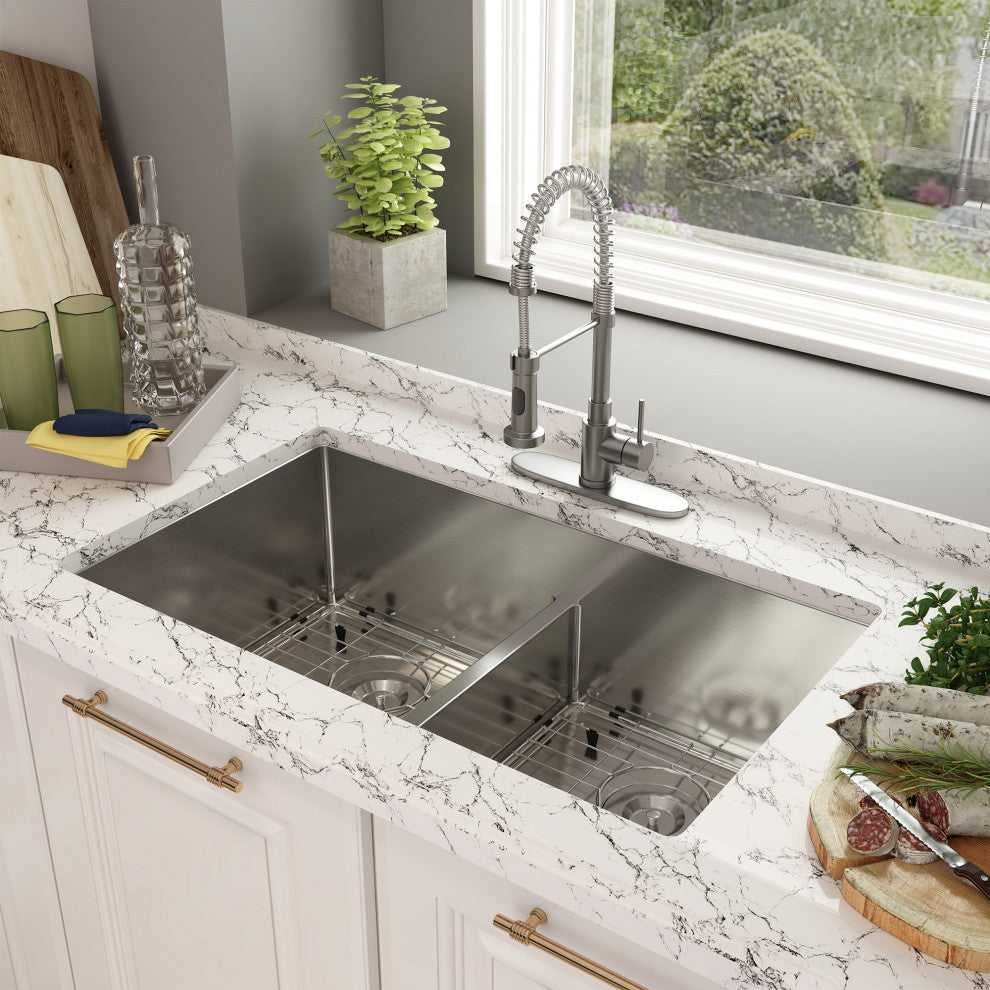 Stainless Steel Undermount Double Bowl Kitchen Sink with Accessories