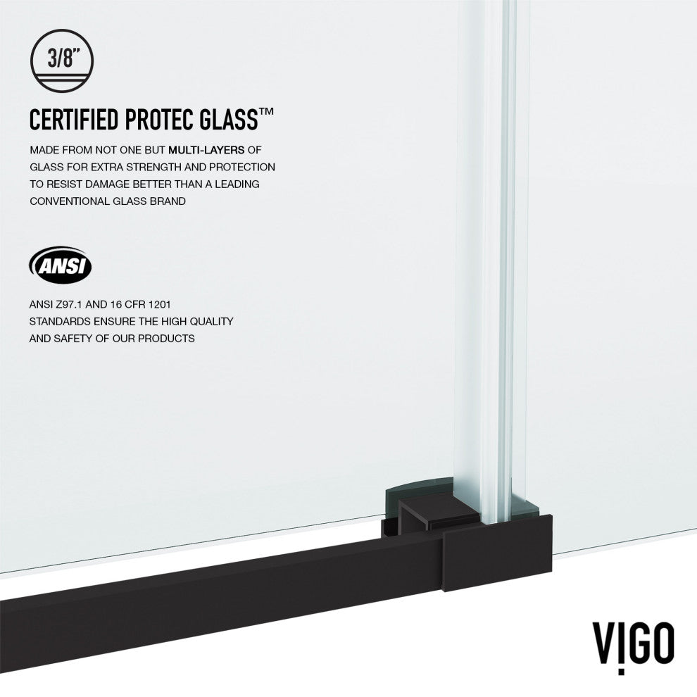 VIGO Hamilton Frameless Sliding, Matte Black, Shower Door, 56" to 60" W X 78" H, Clear Glass