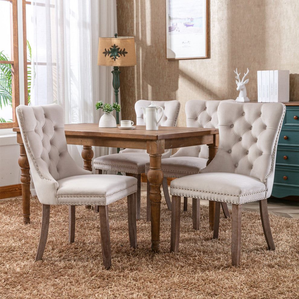 Gewnee Chair with Wood Legs Nailhead Trim 2-Pcs Set