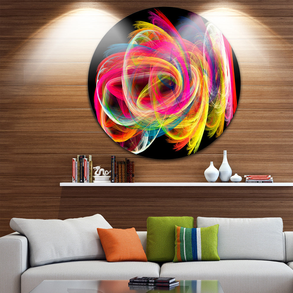 Colorful Thick Strokes In Black, Abstract Disc Metal Wall Art, 23"