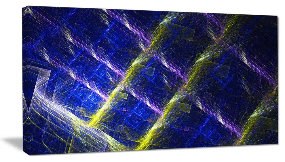 Dark Blue Fractal Grill, Abstract Art on Canvas, 32x16