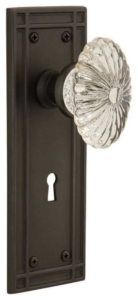Mission Plate with Oval Fluted Crystal Knob and Keyhole, Oil-Rubbed Bronze