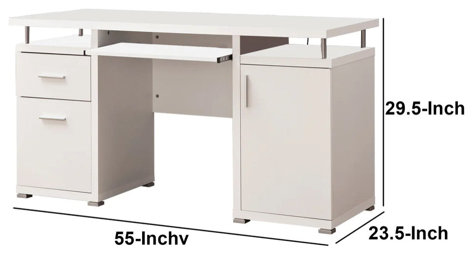 Benzara BM156220 Elegant White Computer Desk With Efficient Storage
