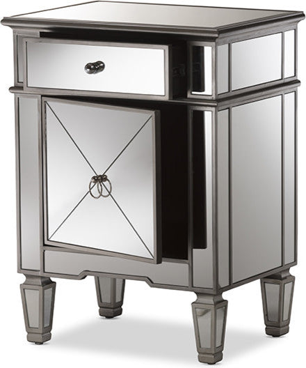 Claudia HollyWood Regency Glamour Style Mirrored Nightstand