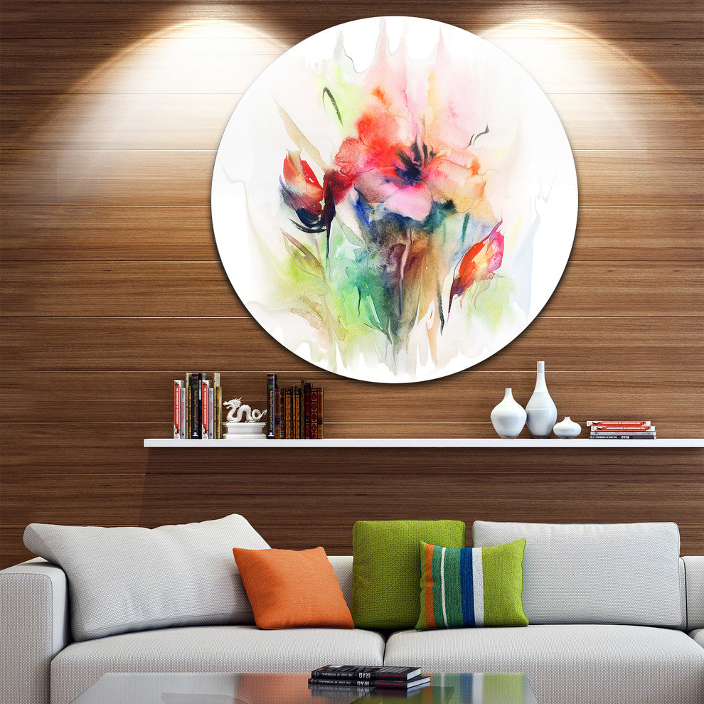 Floral Watercolor Illustration, Floral Contemporary Round Wall Art, 36"