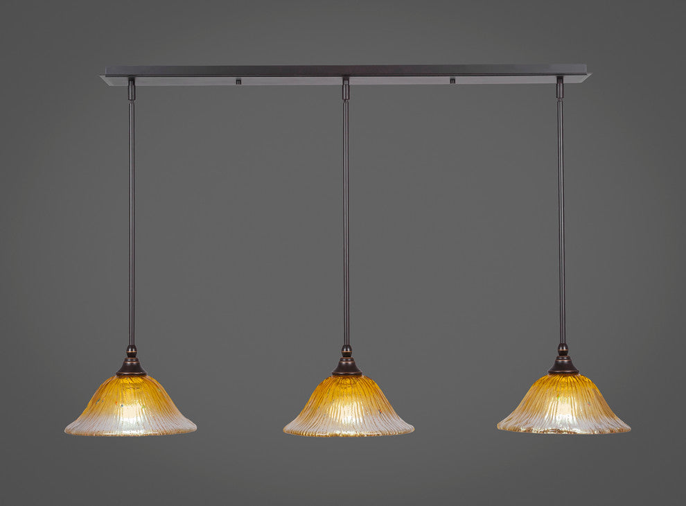 3 Light Mini Pendant In Dark Granite, 10" Gold Champagne Crystal Glass