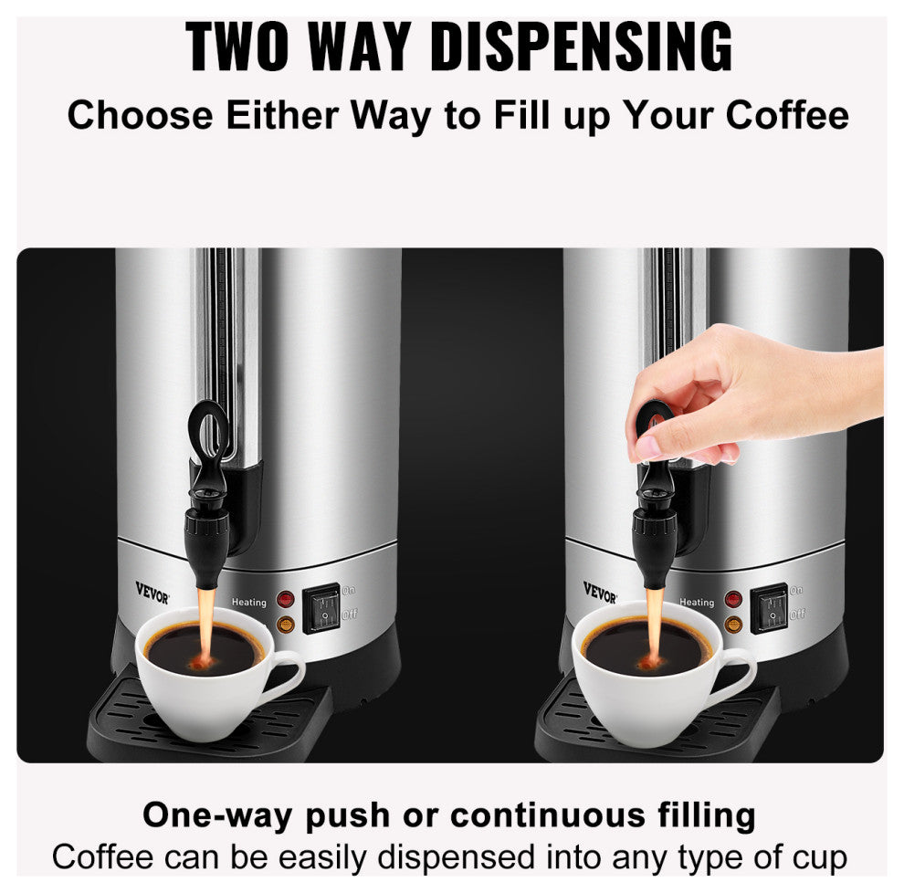 VEVOR Commercial Coffee Urn 110 Cup Stainless Steel Coffee Dispenser Fast Brew