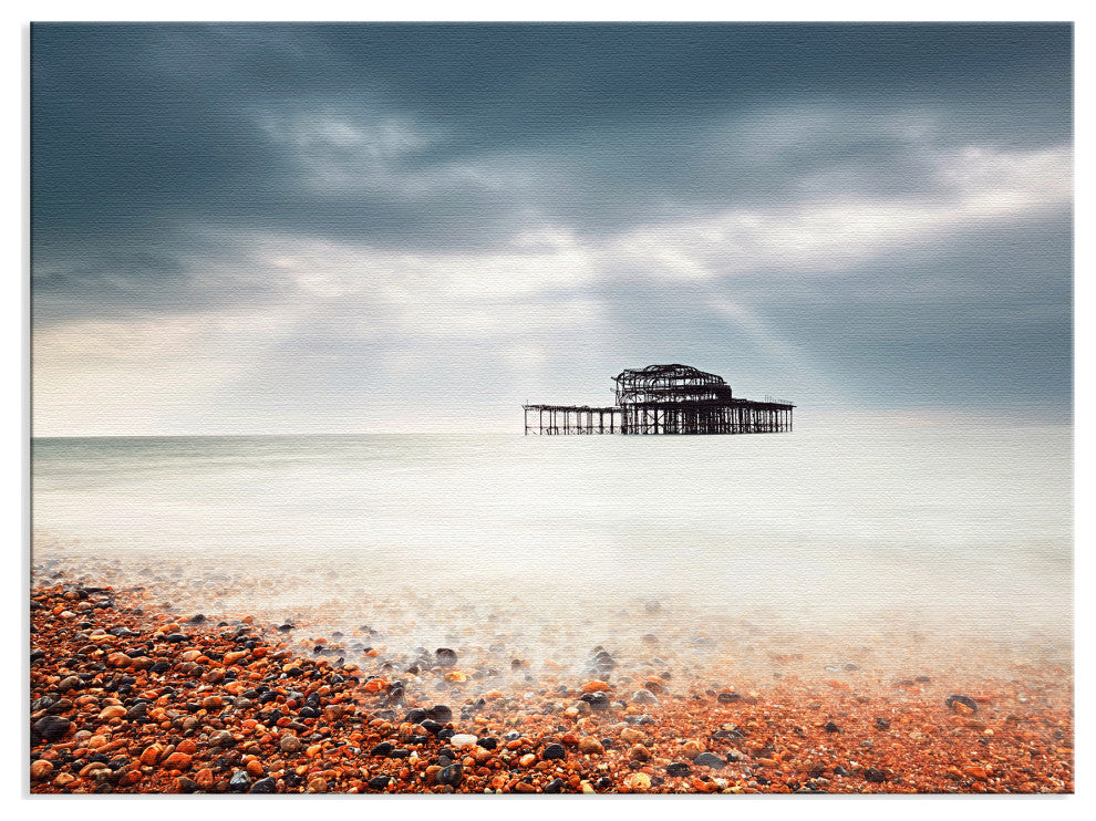 Abandoned West Pier Coastal Seascape VGT Landscape Photo Canvas Wall Art Print, 18" X 24"