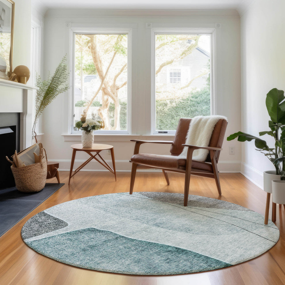 Premium Machine Washable Mayfield AMF696 Teal 8' x 8' Round Rug
