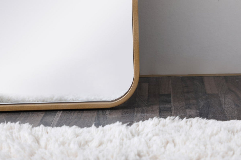 Ellis Soft Corner Metal Rectangular Mirror, Brass, 18"x60"