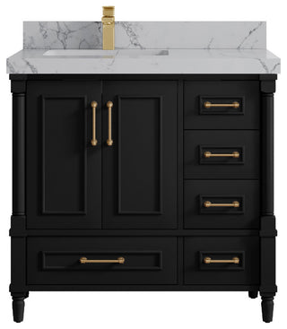 Aberdeen 36 Left Offset Bath Vanity in Black 2" Venatino Quartz