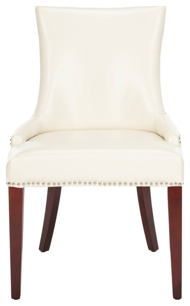 Rocco 19''h Leather Dining Chair - Silver Nail Heads (Set of 2) Flat Cream
