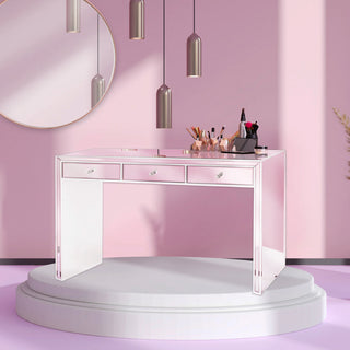 Leah Premium Mirrored Vanity Table, Silver