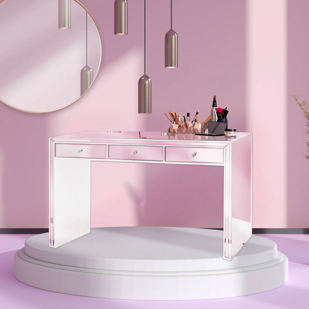 Leah Premium Mirrored Vanity Table, Silver