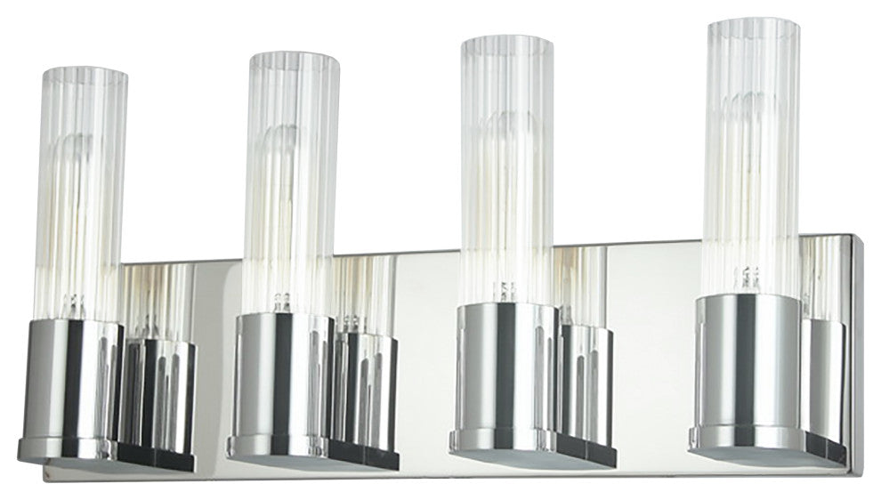 Tube Contemporary 4 Light Polished Chrome Clear Metal Vanity
