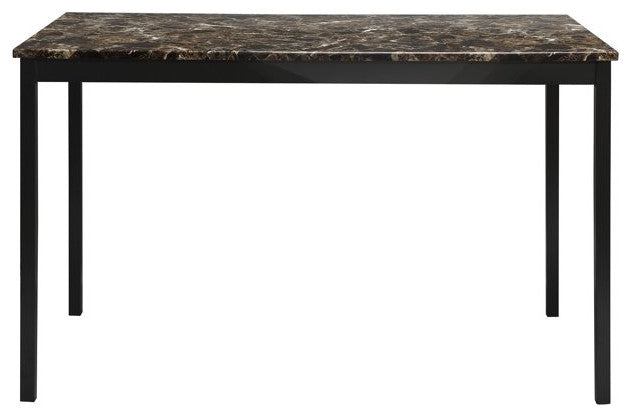 Contemporary Desk, Faux Marble Tabletop With Faux Leather Chair, Brown/Black
