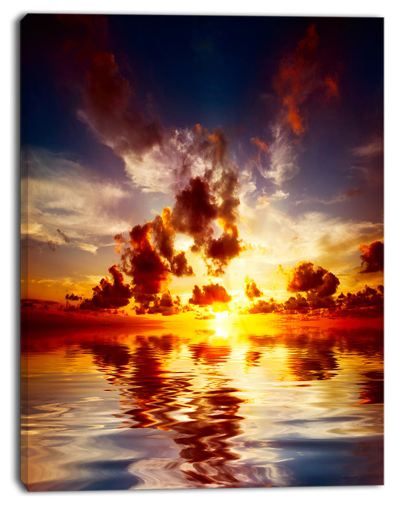Caribbean Sunset with Beautiful Sky, Large Seashore Canvas Wall Art, 12"x20"