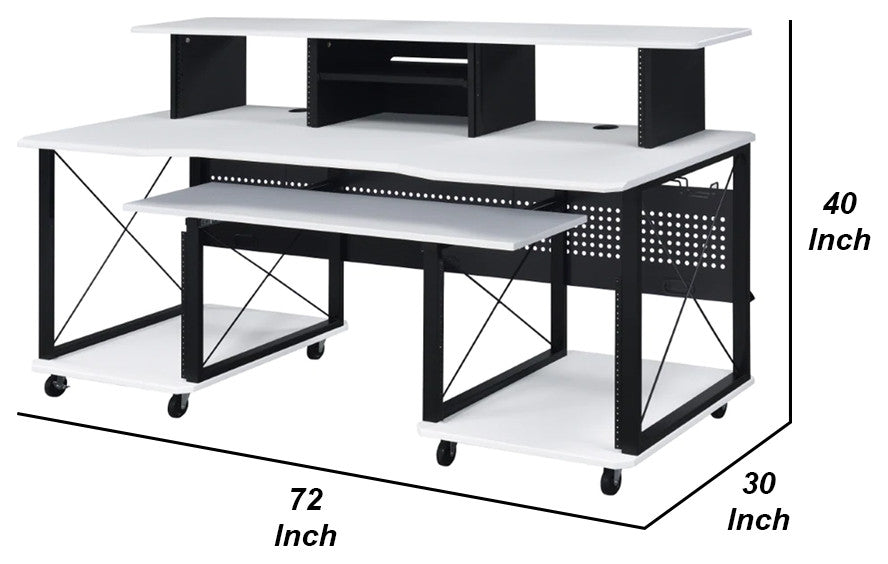 Benzara BM276206 Desk Workstation, Crossed Metal Panels, Keyboard Tray, White