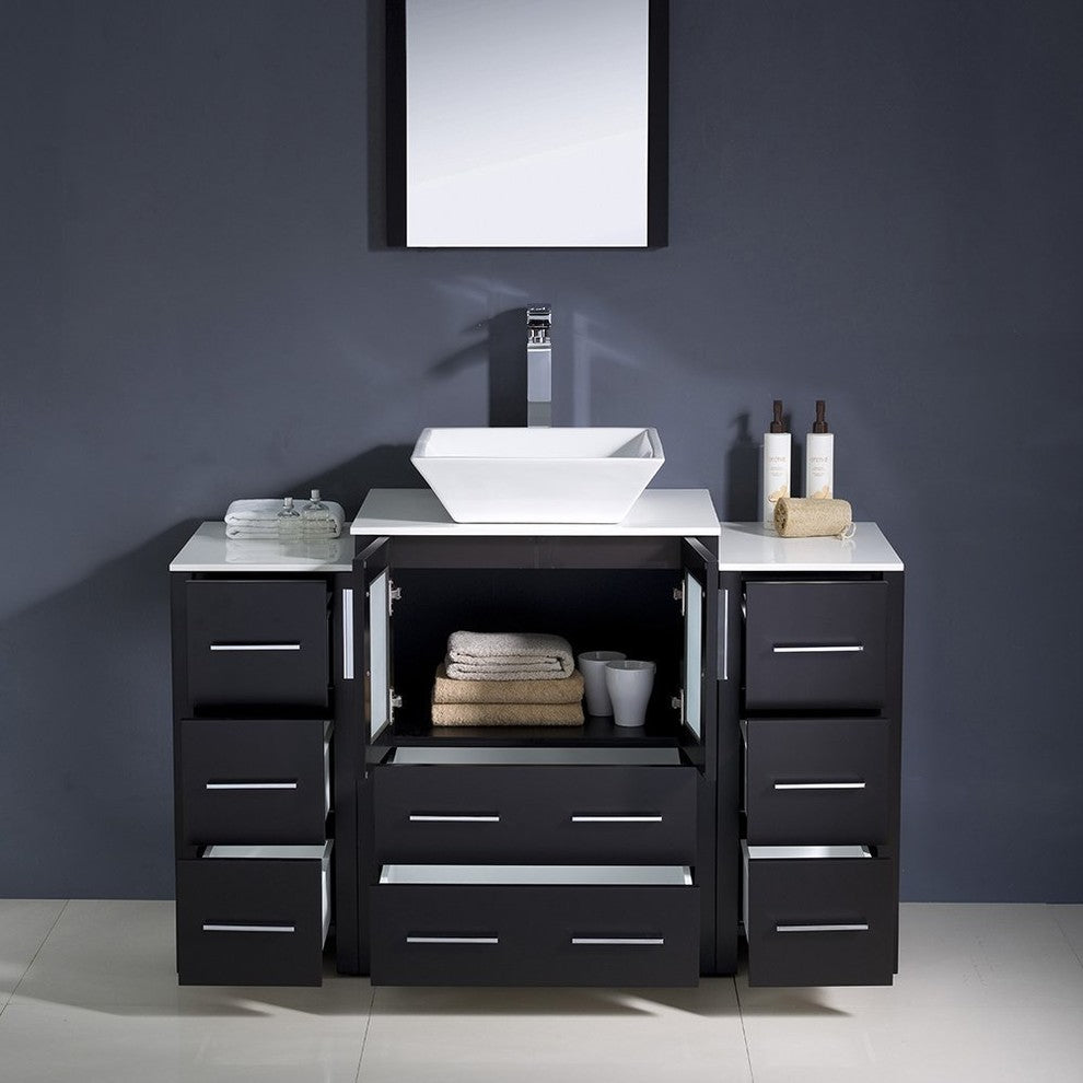 Torino 48" Espresso Modern Bathroom Vanity With 2 Side Cabinets, FFT1045BN