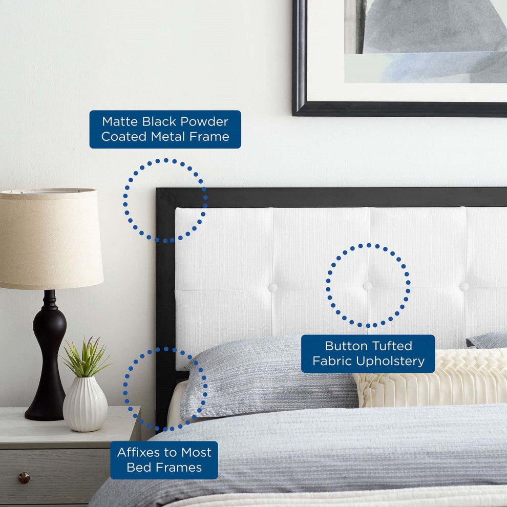 Tufted Headboard, Full Size, Fabric, Metal, Black White, Modern Contemporary