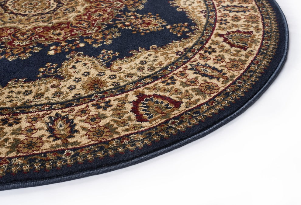 Fiona Traditional Oriental Navy Round Area Rug, 5' Round