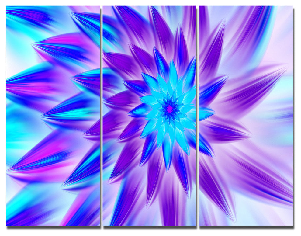 Exotic Blue Flower Petals, Floral Triptych Canvas Art Print, 36x28, 3 Panels