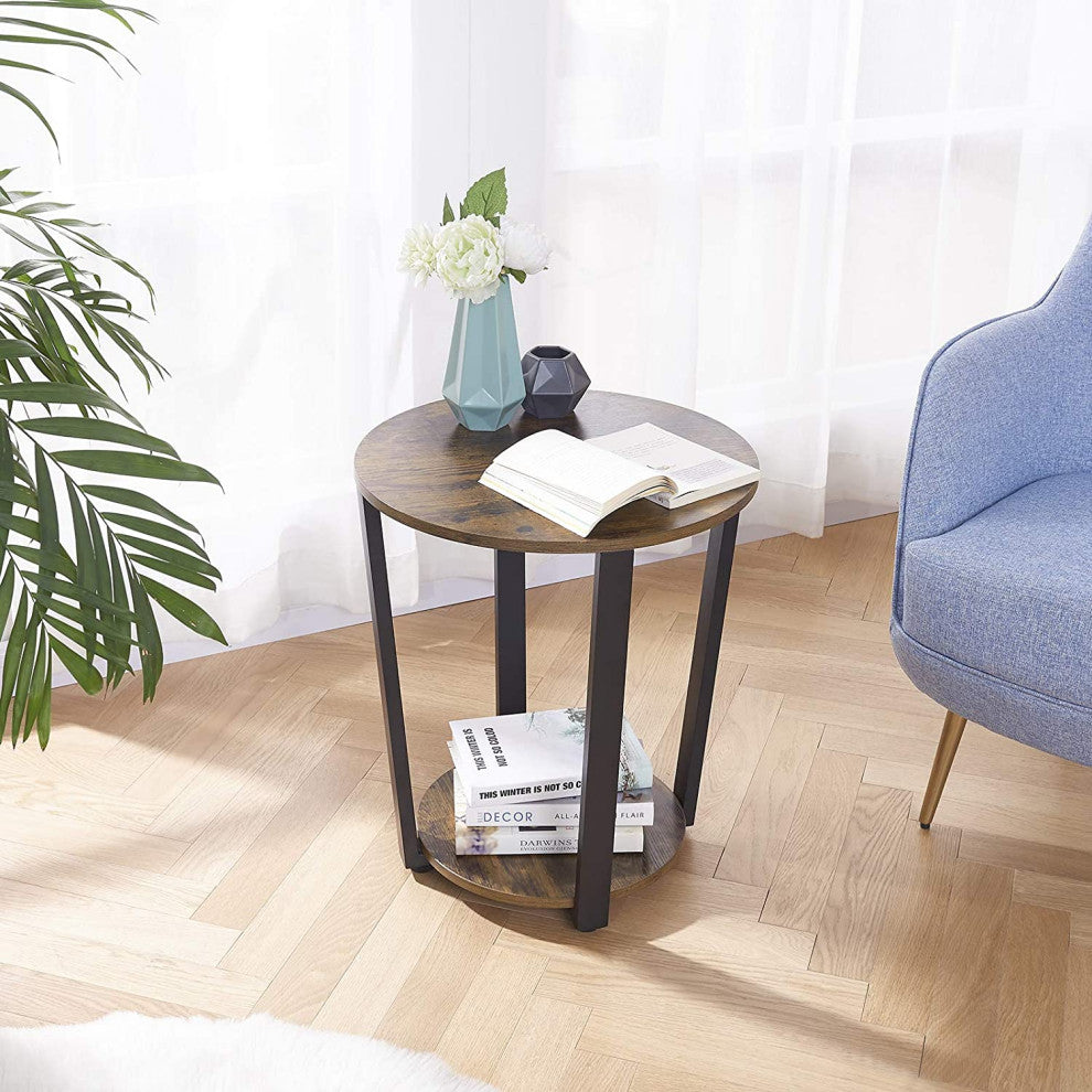 2-Tier Small Sofa Couch Table with Storage Rack