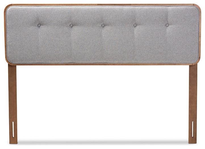 Palina Mid-Century Modern Light Gray Walnut Brown Wood Queen Size Headboard