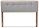 Palina Mid-Century Modern Light Gray Walnut Brown Wood Queen Size Headboard
